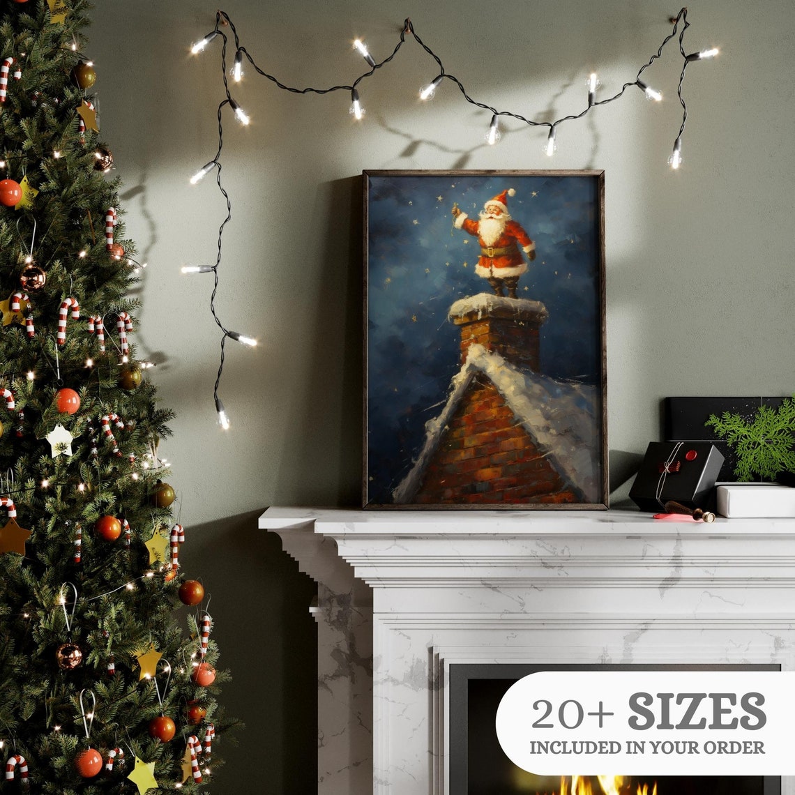 Santa Claus On Snowy Rooftop Chimney Vintage Christmas Poster - Image 3
