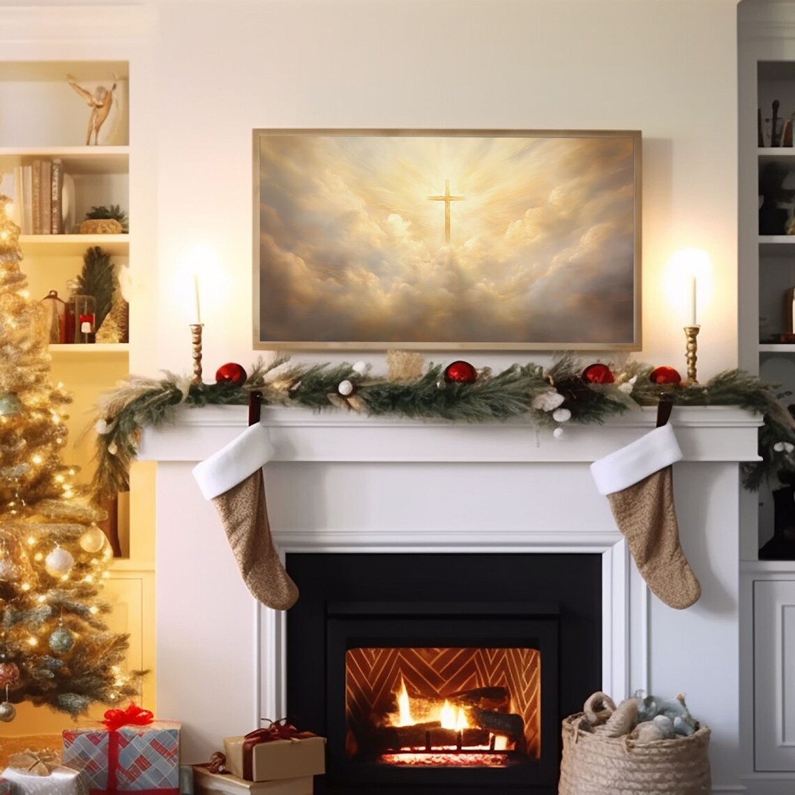Christmas Christian Cross Holiday Art Print - Image 2