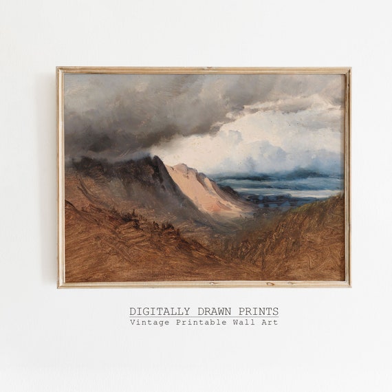 Mountain Landscape Painting Rustic Wall Art Print