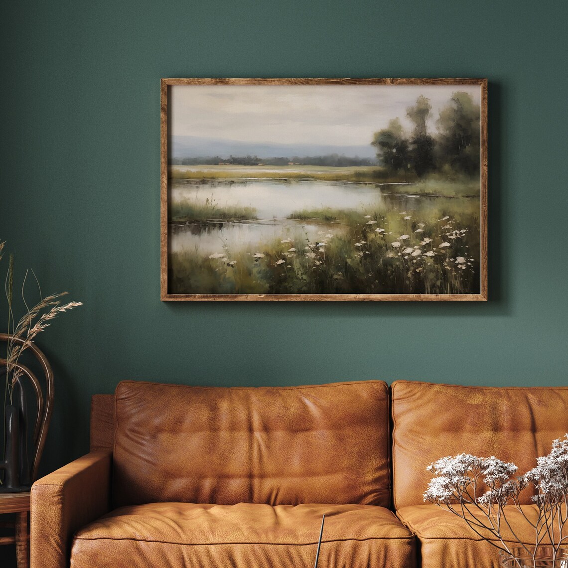 Moody Spring Wildflower Field Landscape Art Print - Image 3