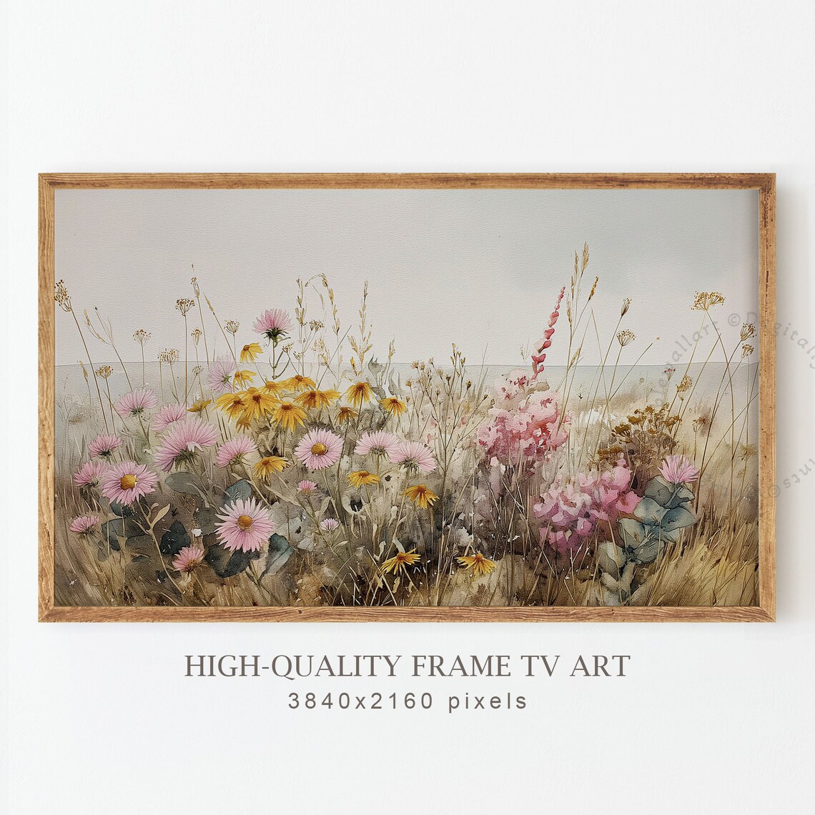Neutral Wildflowers Autumn Landscape Art Print - Image 5