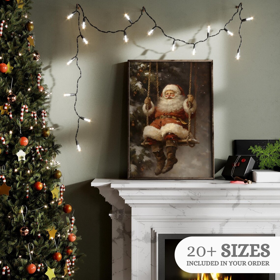 Swinging Santa Vintage Christmas Wall Art - Image 3