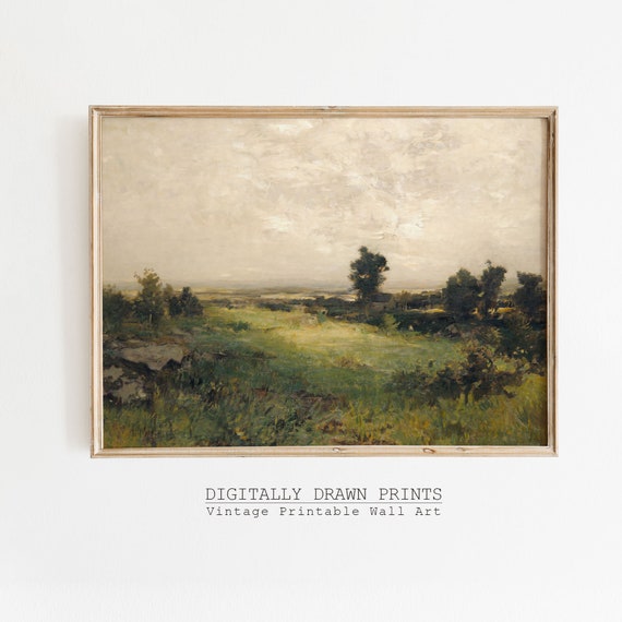 Vintage Landscape Oil Painting Farmhouse Decor Wall Art