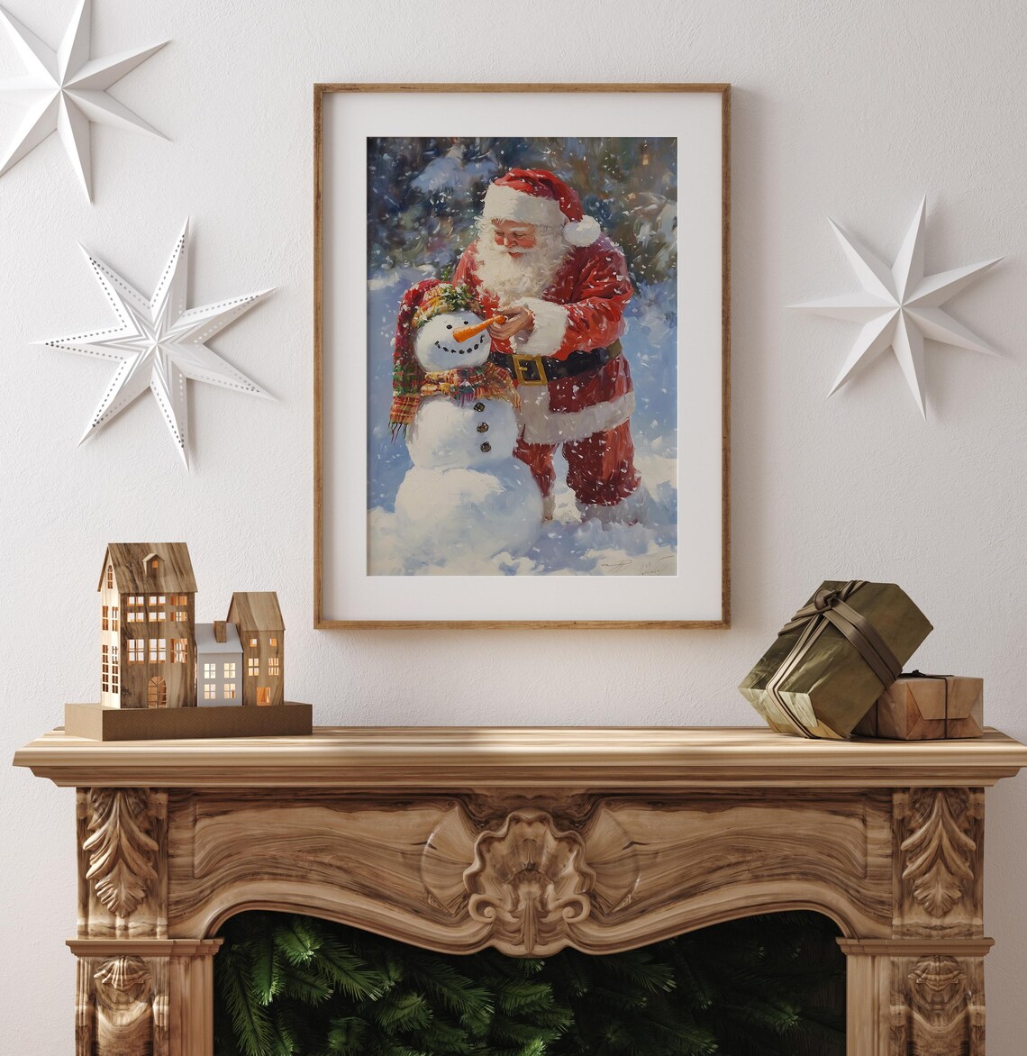 Santa Claus Building Snowman Vintage Christmas Art Print - Image 4