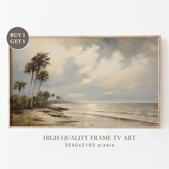 Moody Summer Frame Tv Art Instant Neutral Farmhouse Beach Art For Tv Muted Coastal Oil Painting Vintage Moody Cottagecore Decor