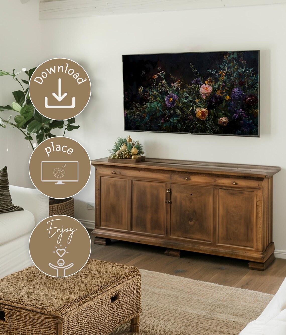 Moody Dark Wildflower Bouquet Vintage Botanical Floral Wall Art - Image 4