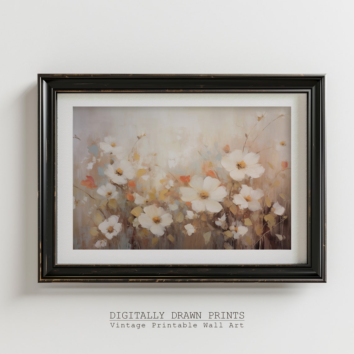 Ethereal White Wildflowers Soft Beige Misty Meadow Floral Wall Art - Image 3