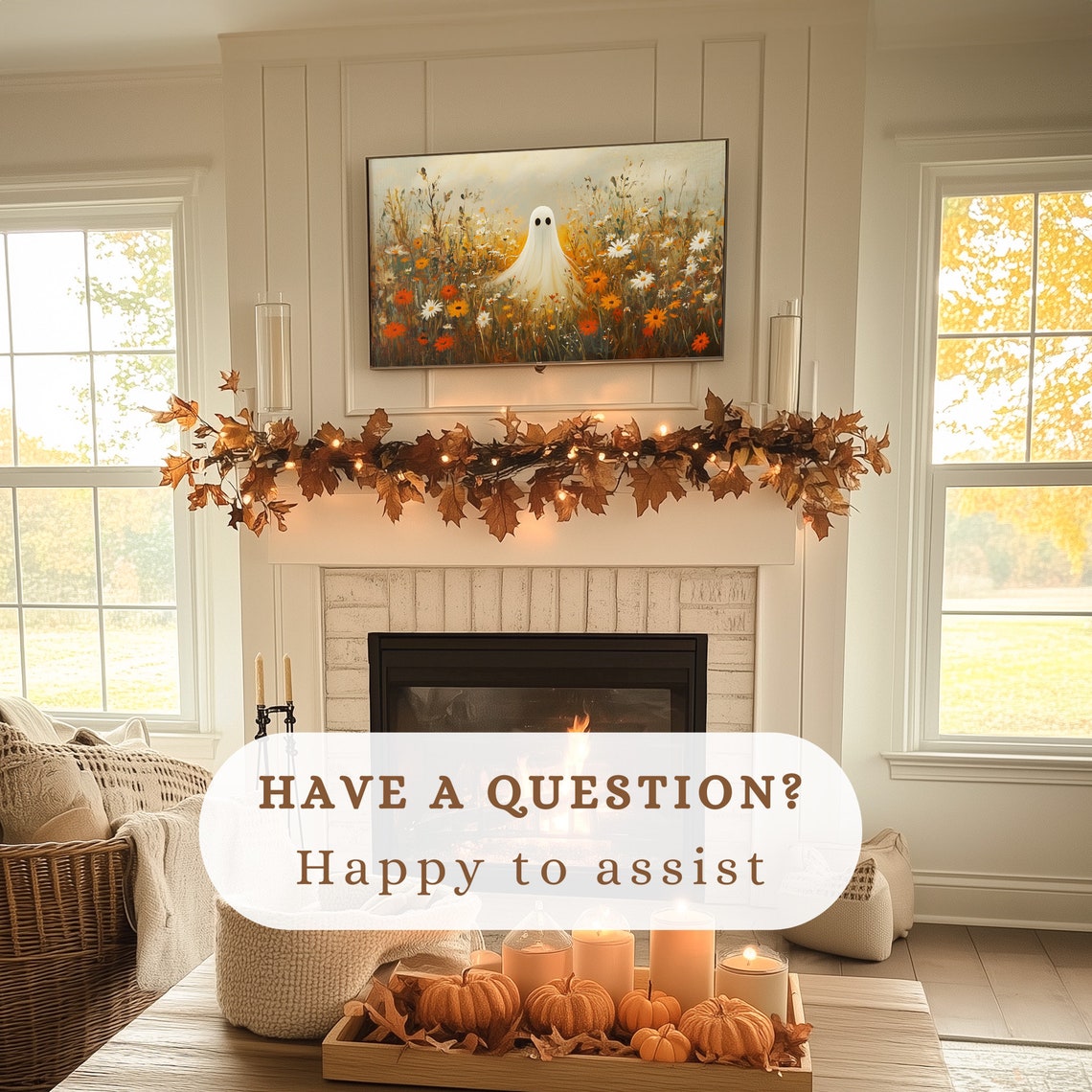 Cute Ghost Autumn Wildflower Field Spooky Fall Halloween Poster - Image 3