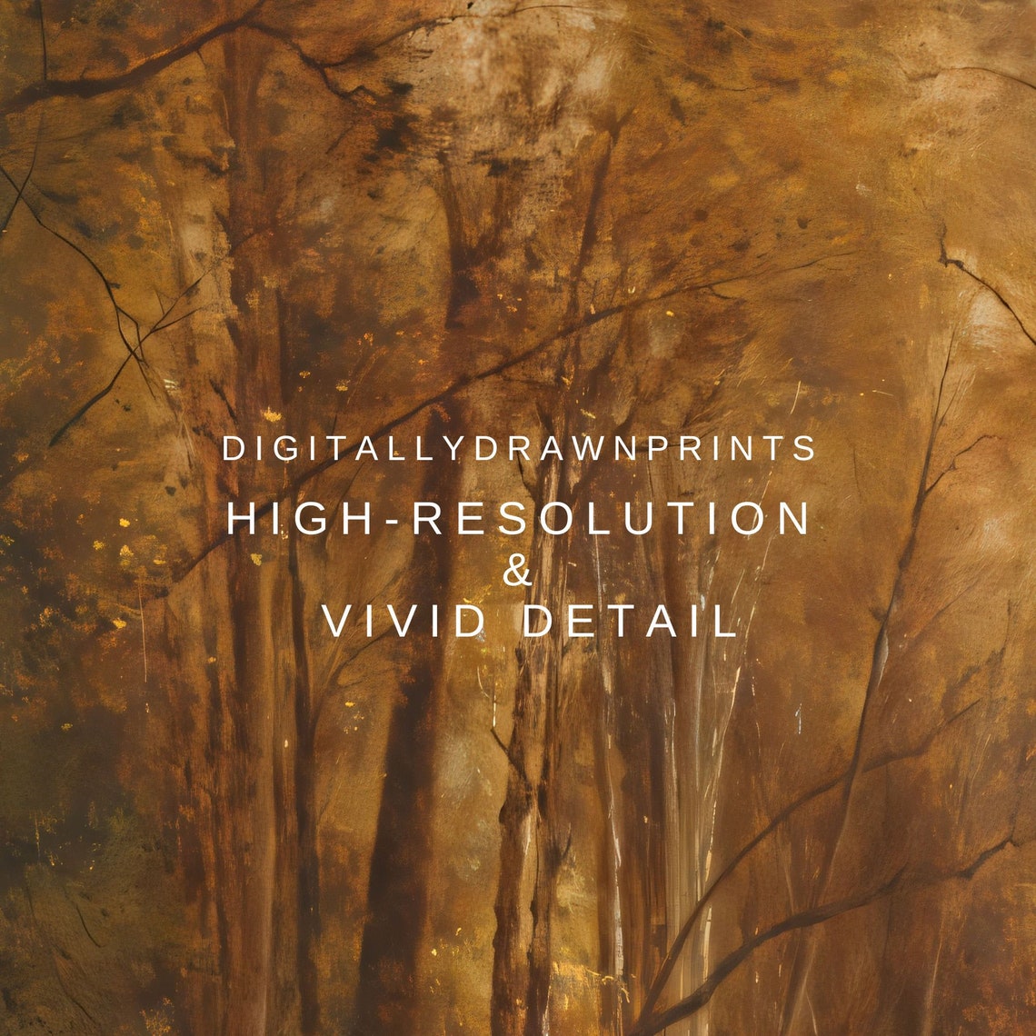 Golden Autumn Forest Stream Reflections Vintage Moody Landscape Print - Image 2