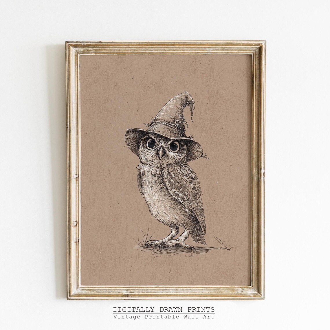 Halloween Owl With Witch Hat, Rustic Fall Art Print