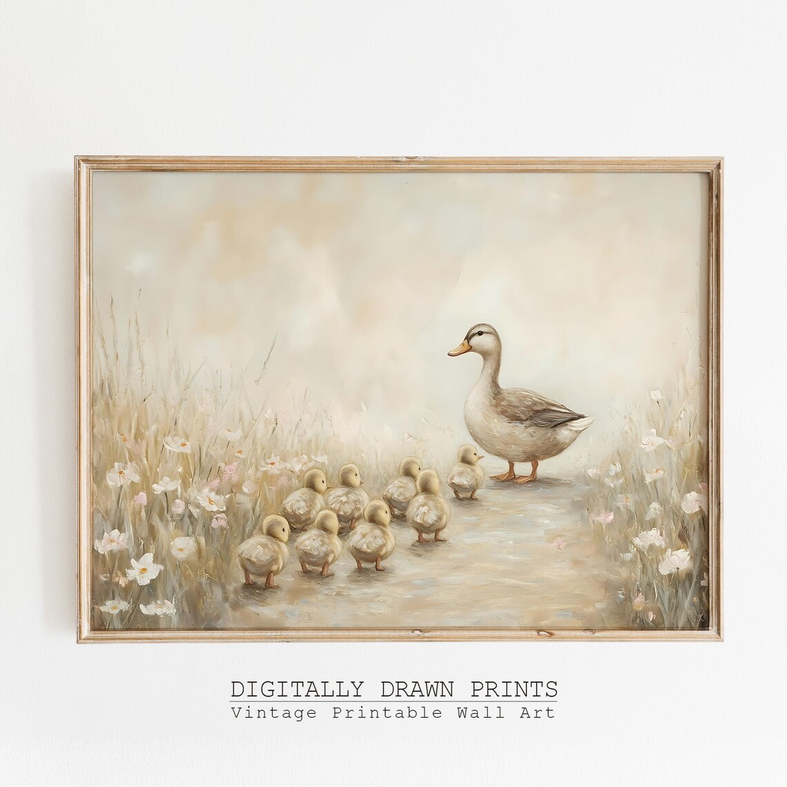 Vintage Duck Easter Spring Art Print, Farmhouse Decor