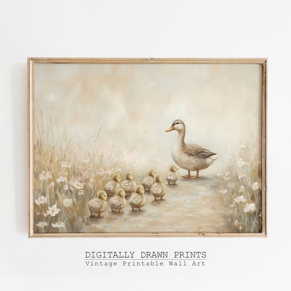 Vintage Duck Easter Spring Art Print, Farmhouse Decor