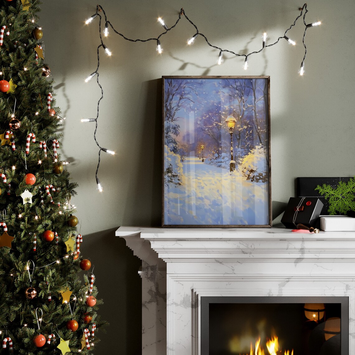 Moody Winter Landscape Vintage Christmas Art Print - Image 3