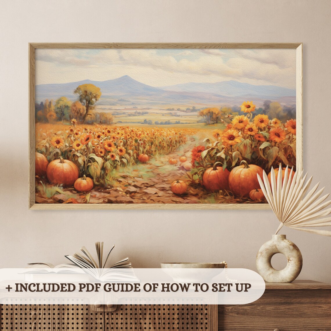 Neutral Rustic Thanksgiving Sunflowers, Pumpkin Art Print - Image 3