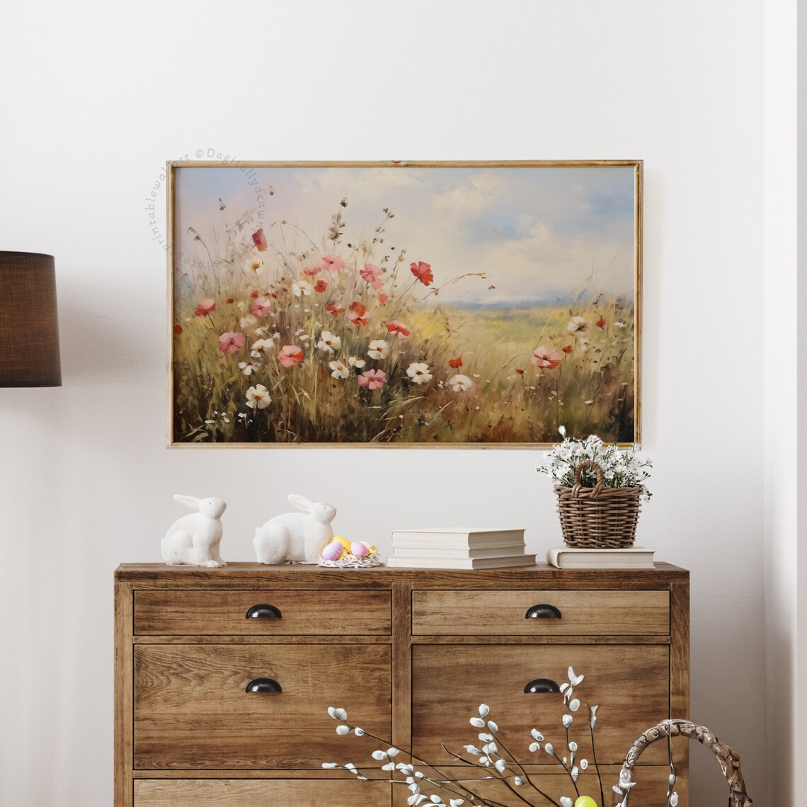 Pink Cosmos Wildflowers in Golden Grass Sunlit Meadow Wall Art - Image 4