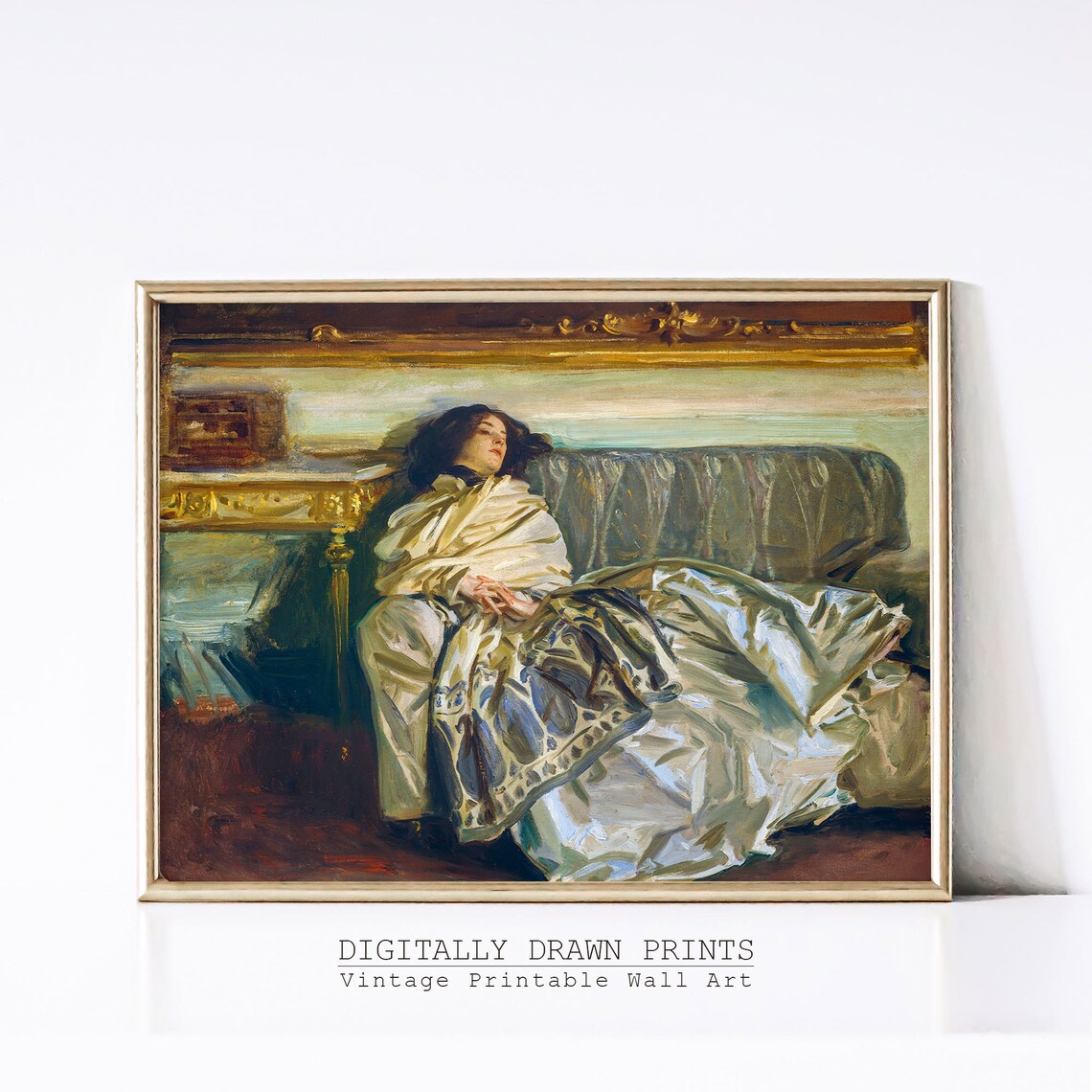 Reclining Woman White Gown Sofa Impressionist Vintage Portrait Print