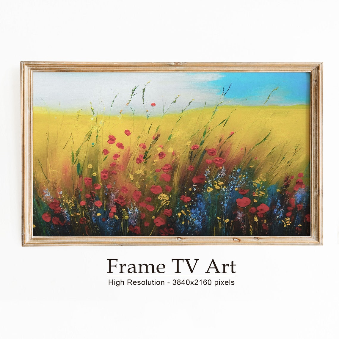 Yellow Meadow Red Poppies Cornflowers Turquoise Sky Summer Poster