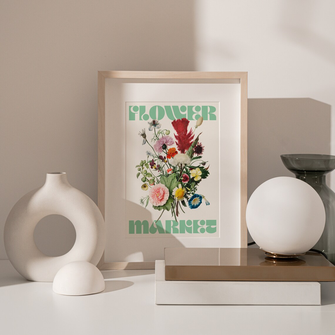 Flower Market Green Retro Wildflower Botanical Poster For Garden Rooms - Image 3
