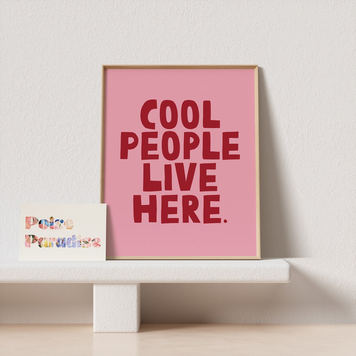Cool People Live Here Red Typography Poster Pink Bold Lettering Art - Image 4