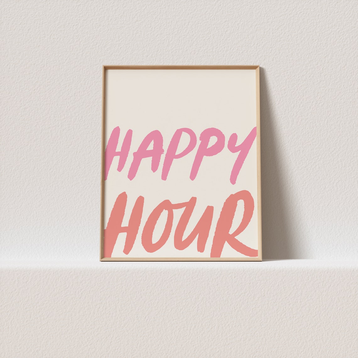 Happy Hour Pink Brush Lettering Minimal Bar Quote Poster Decor