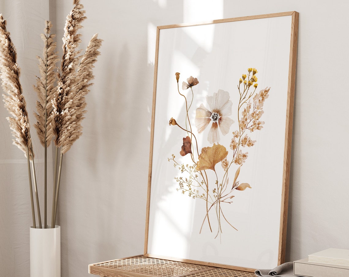 Dried Wildflowers Pressed Botanical Beige Neutral Boho Floral Poster - Image 3