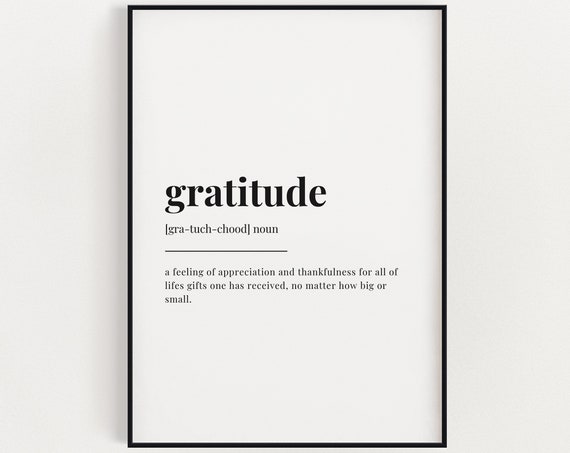 Gratitude Definition Meaning, Typography Quote Art Print