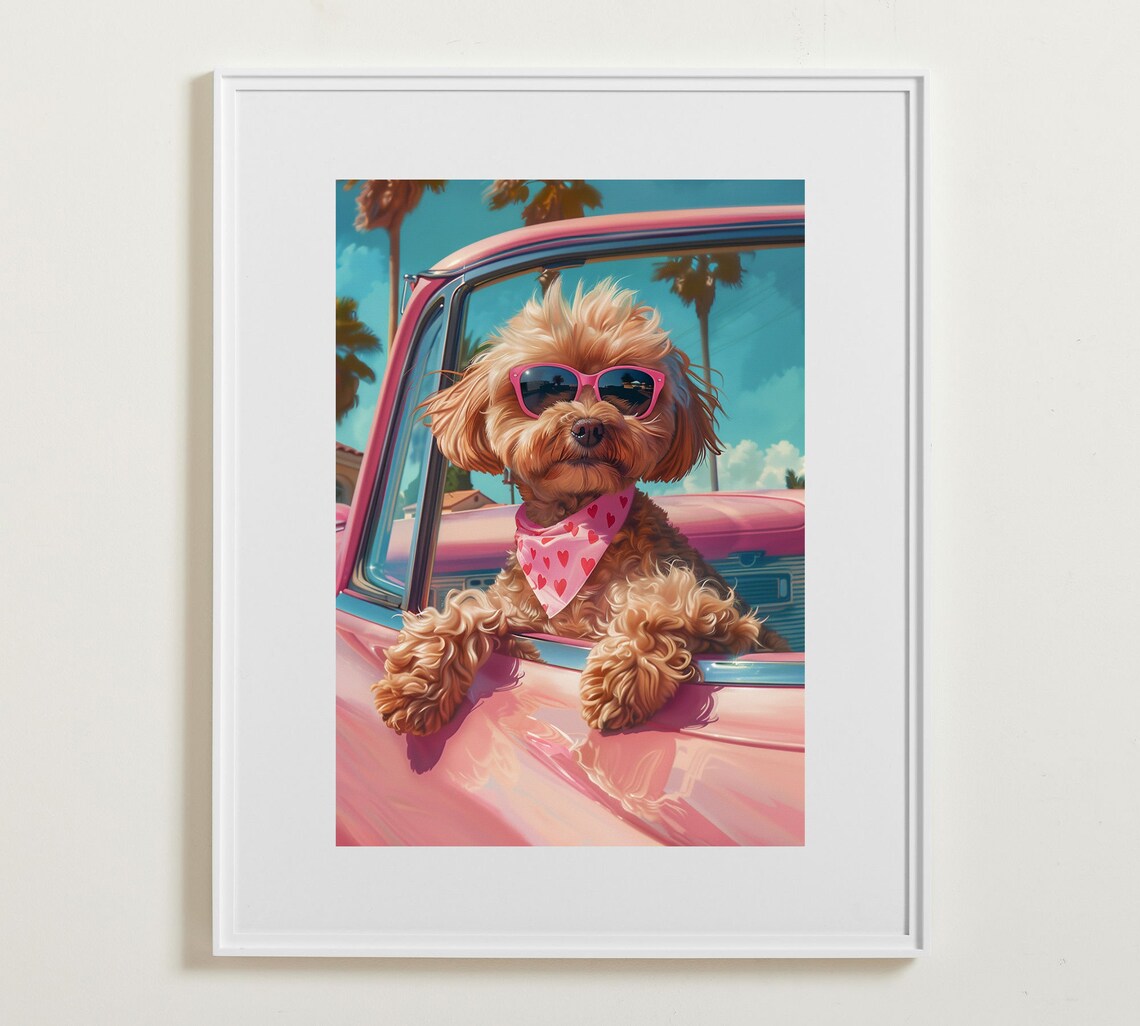 Preppy Cavapoo Girly Retro Puppy Art Print