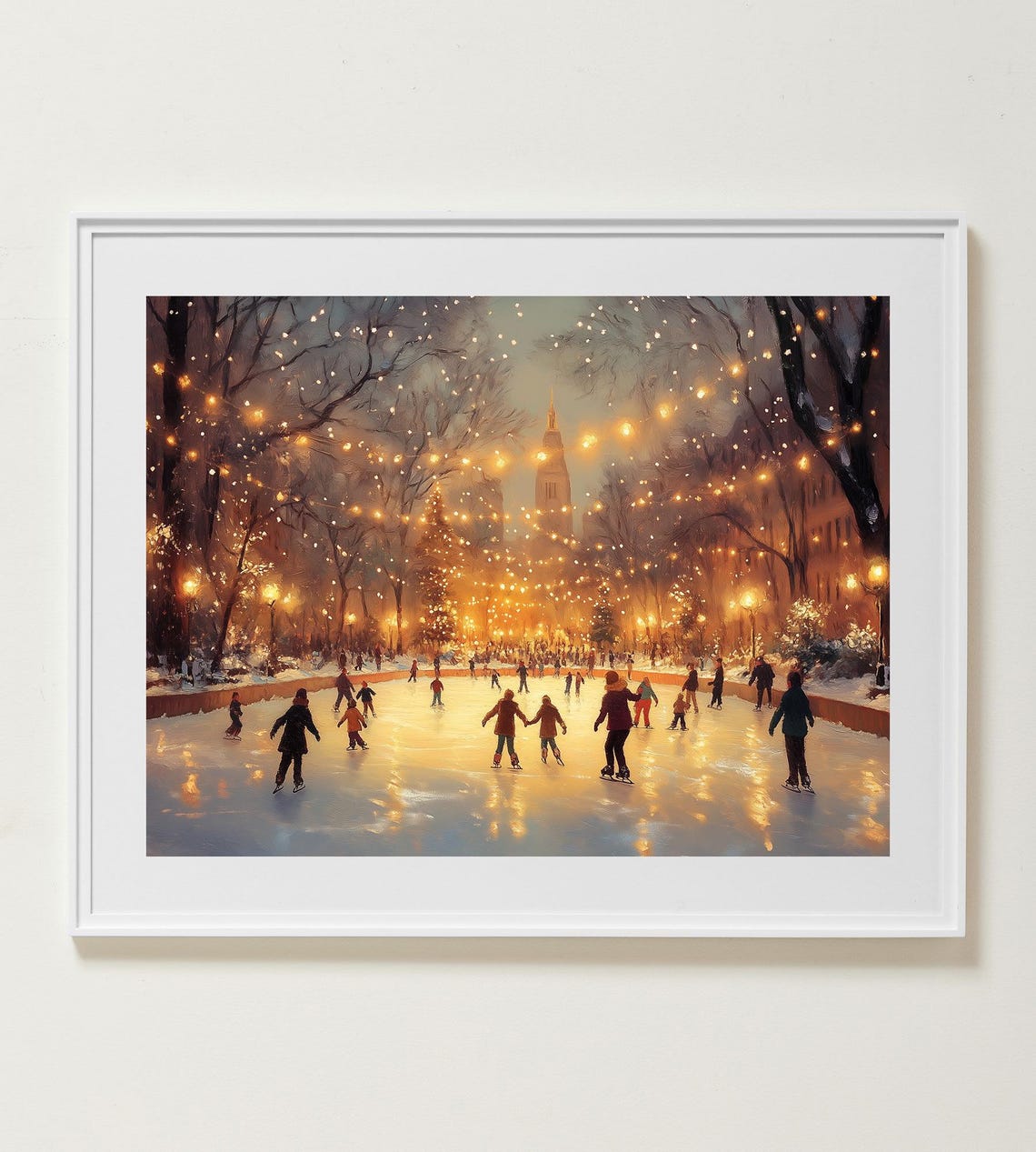 Evening Ice Skating Rink Under Twinkling Lights City Winter Poster