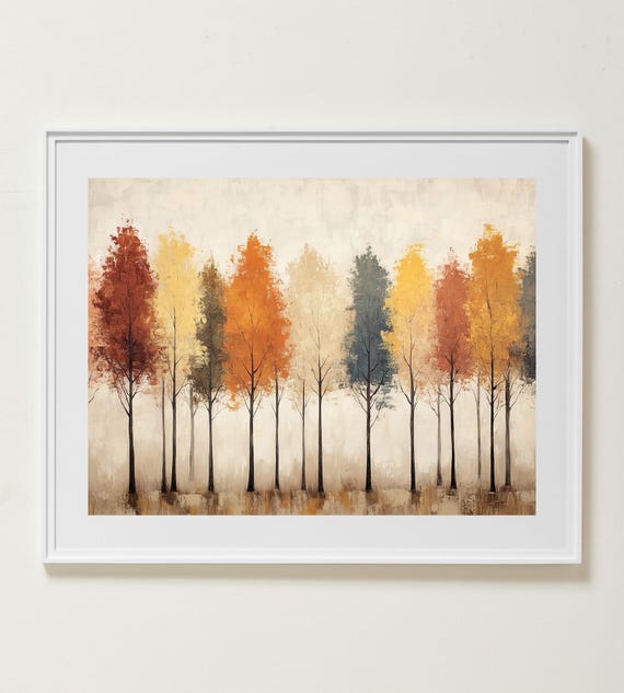 Autumn Landscape Wall Art Vintage Rustic Moody Fall Trees Poster Gallery Vintage Wall Art Instant Wall Art