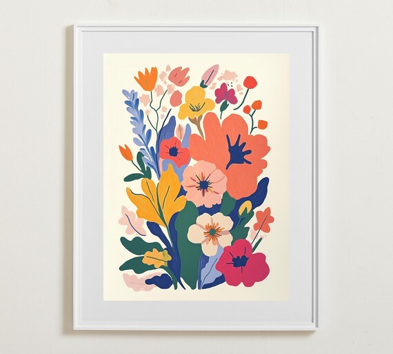 Colorful Modern Botanical Floral Bouquet On Cream Background Poster