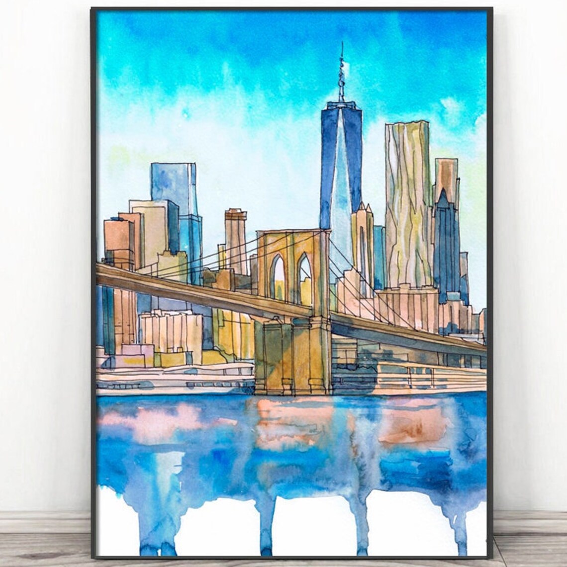 NYC New York Skyline Watercolor Travel Poster