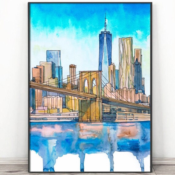 NYC New York Skyline Watercolor Travel Poster