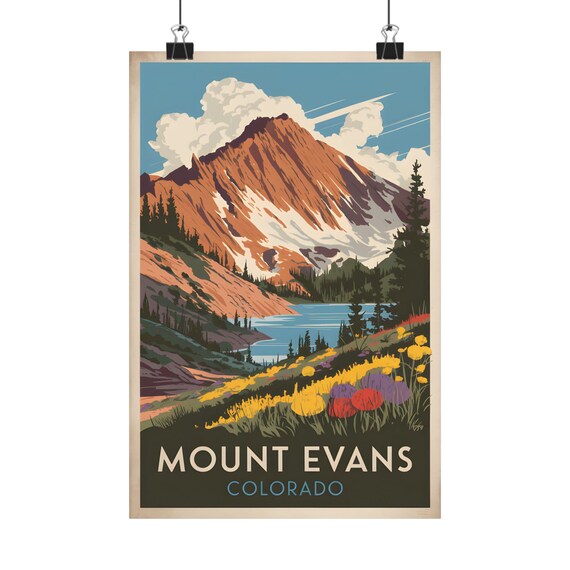 Mount Evans Colorado Vintage Poster, Mountain Landscape