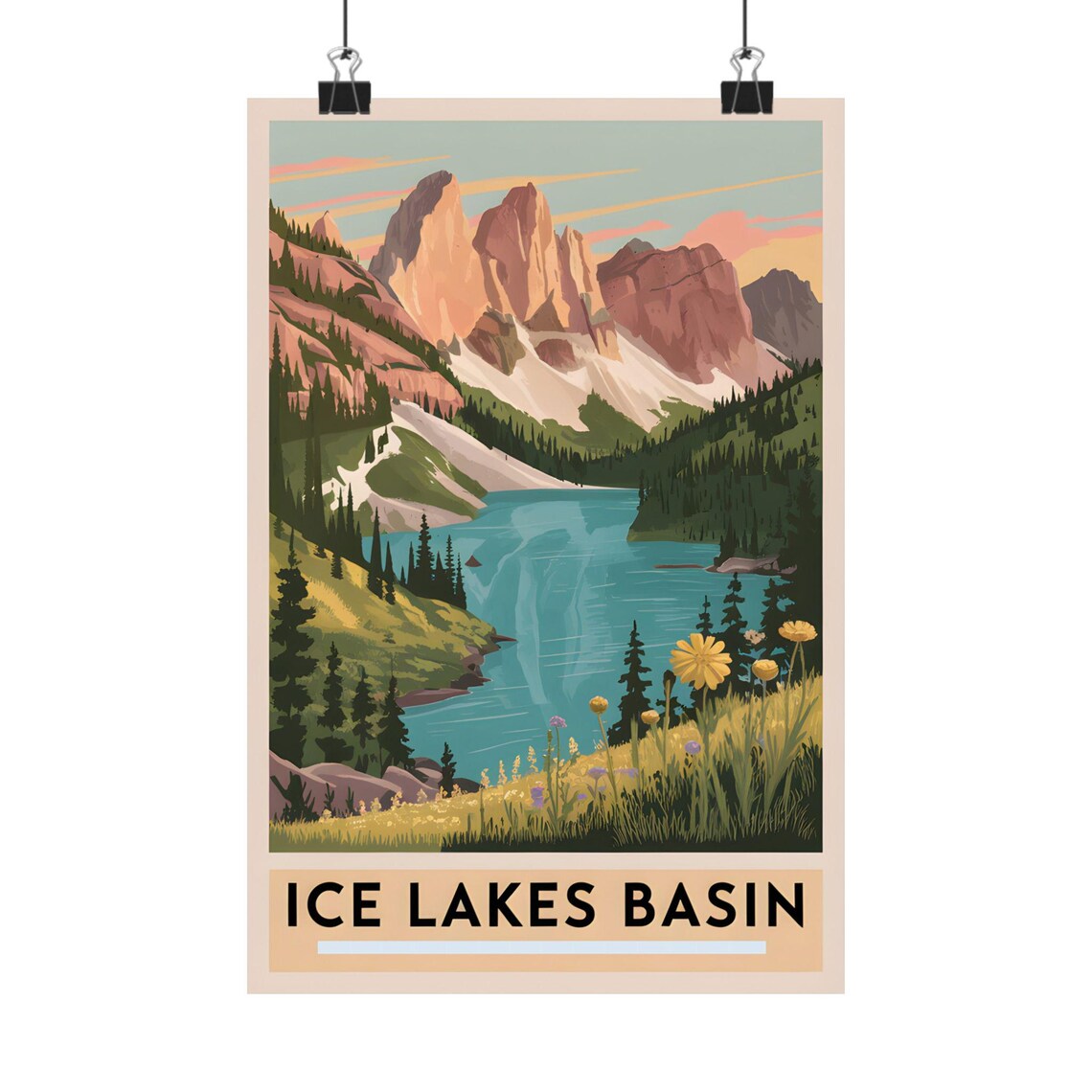 Ice Lakes Basin Vintage Landscape Poster, Mountain Lake