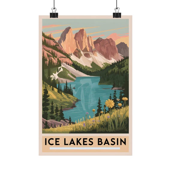 Ice Lakes Basin Vintage Landscape Poster, Mountain Lake