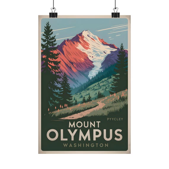 Mount Olympus Washington Vintage Art Print Mountain Landscape Wall Decor Nature Lover Gift Hiking Adventure