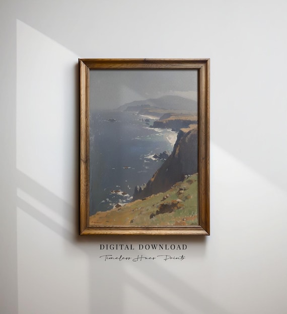 Moody Coastal Cliff Ocean Seascape Vintage Style Landscape Painting Poster