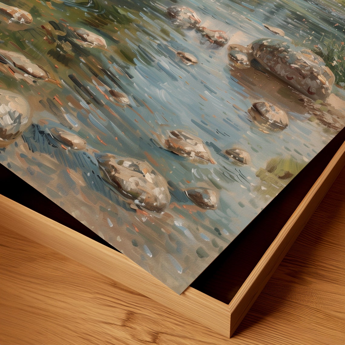 Rippling River Rocks Beneath Tall Trees In A Sunlit Valley Poster - Image 2