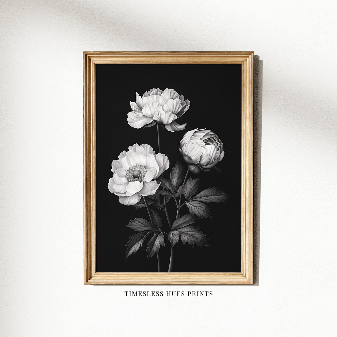 White Peonies On Black In A Moody Gothic Botanical Style Poster