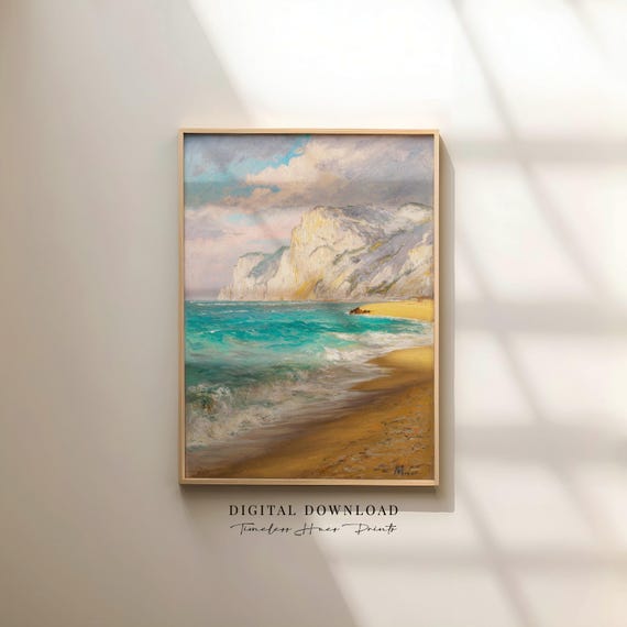 Plein Air Coastal Oil Painting Monet Style Beach Art Chalky Cliffs Print Seascape Impressionist Coast