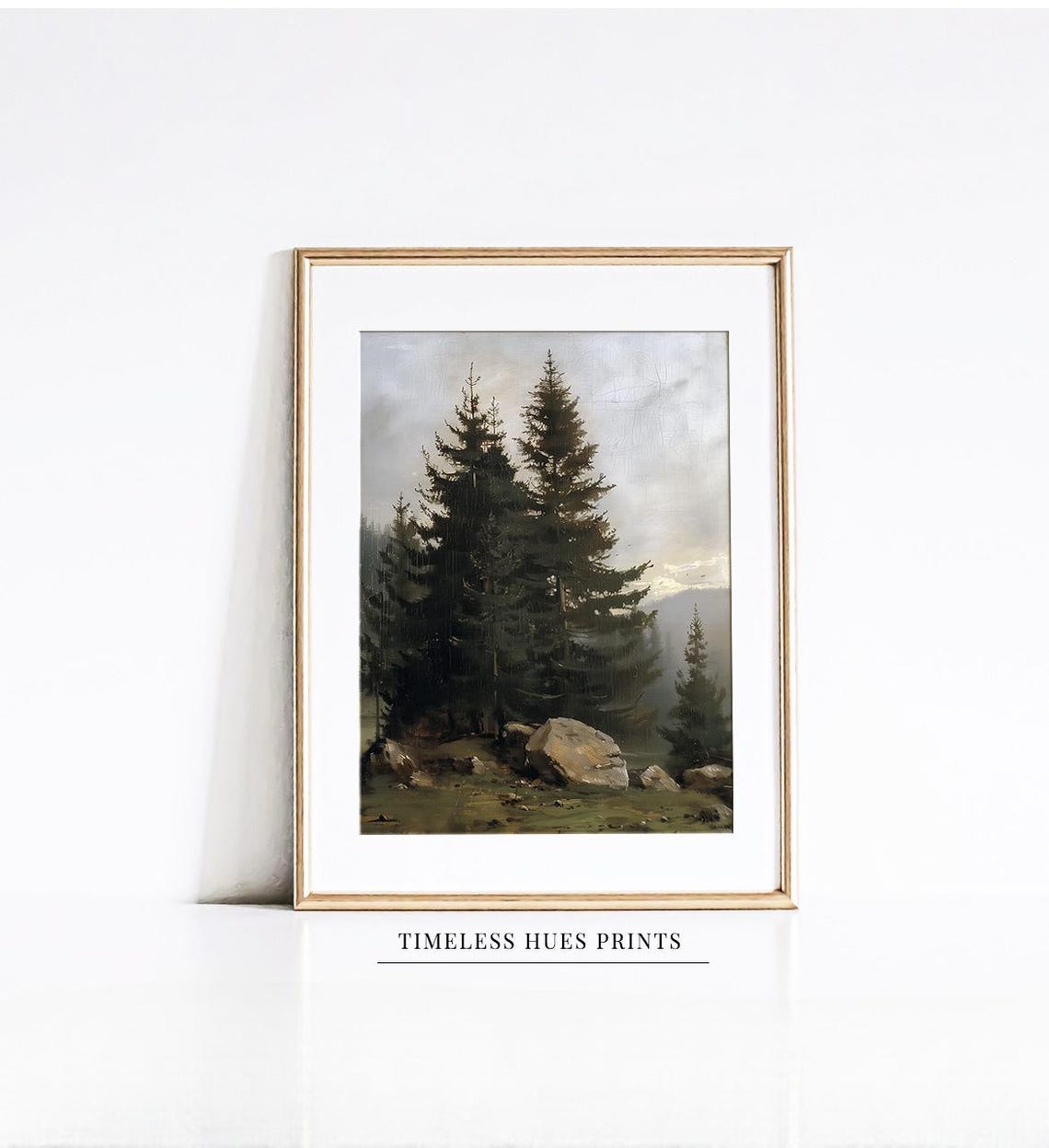 Vintage Evergreen Pine Trees Moody Mountain Forest Rustic Wall Poster