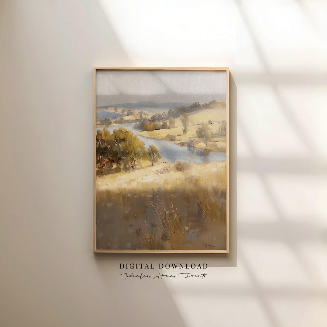 Winding River Autumn Hills Soft Impressionist Painting Poster