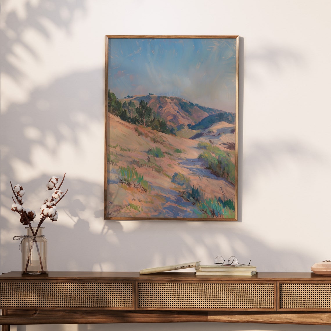 Sunlit Pink Desert Hills Soft Blue Pastel Shadows Canyon Poster - Image 2