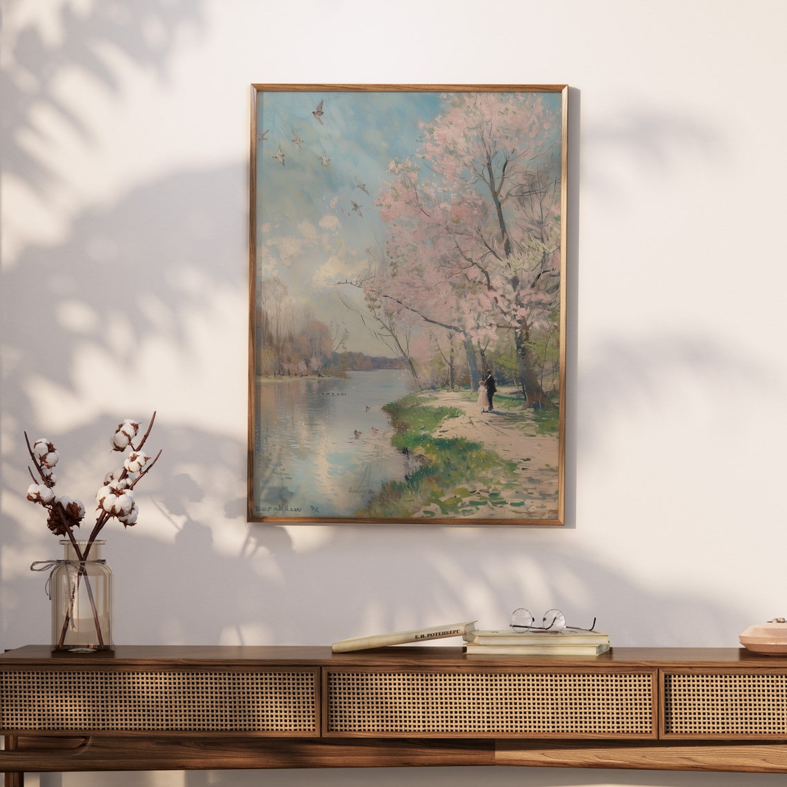 Cherry Blossoms By A Spring Lake With Birds And Ducks Poster - Image 2