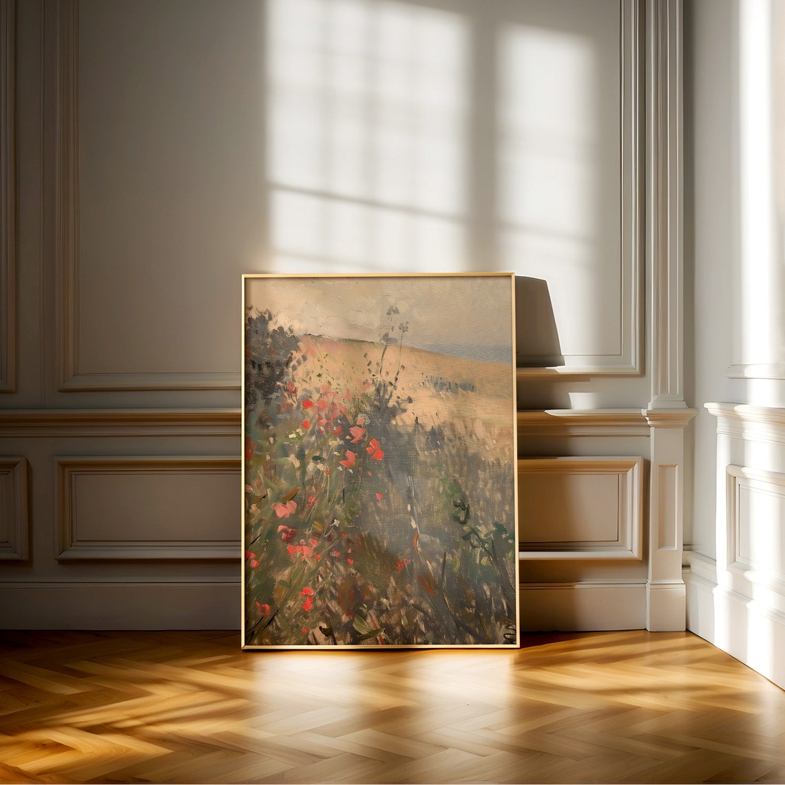 Red Poppies Abstract Field Landscape Vintage Oil Painting Poster - Image 2