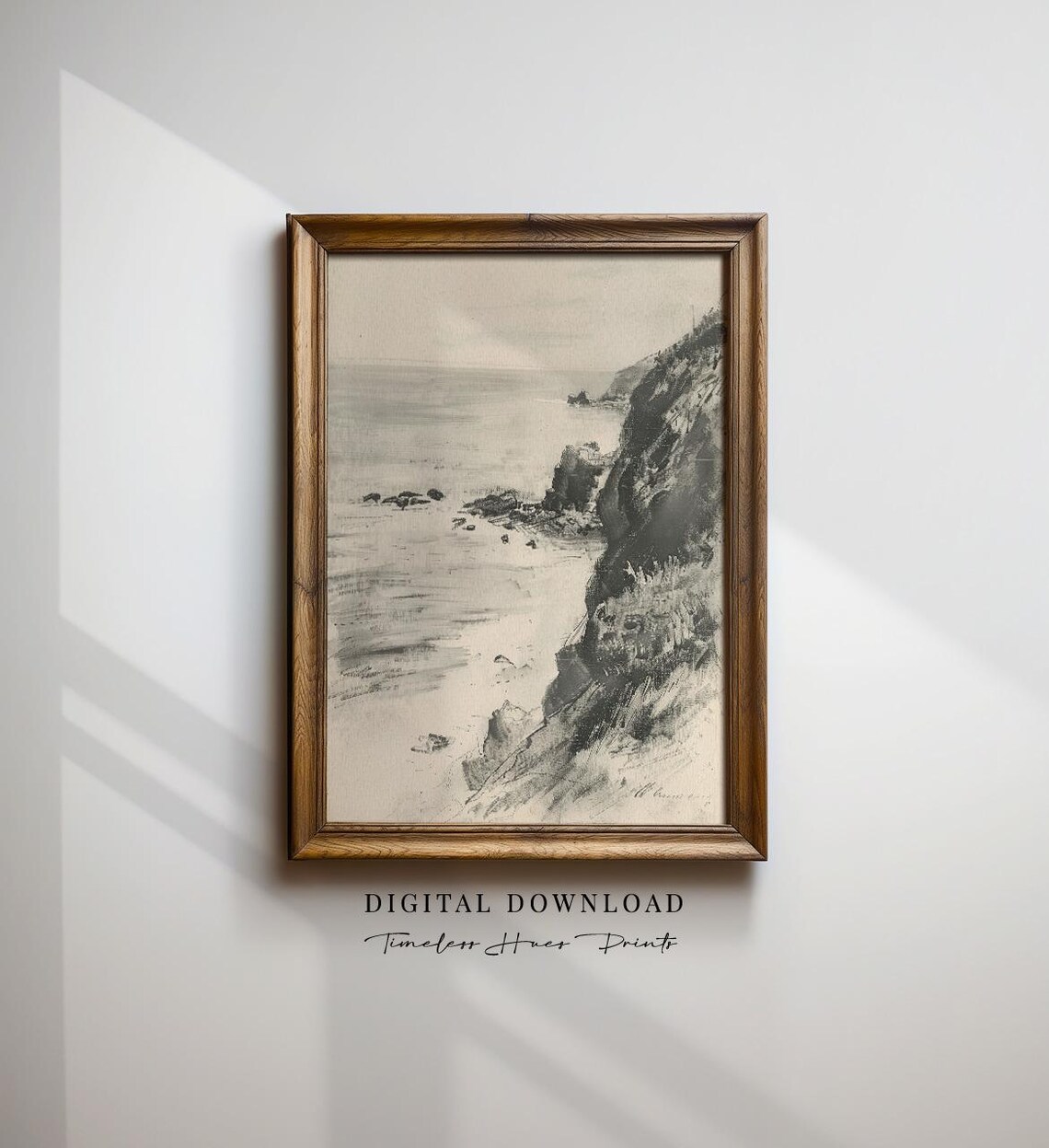 Moody Coastal Sketch Print, Vintage Ocean Art