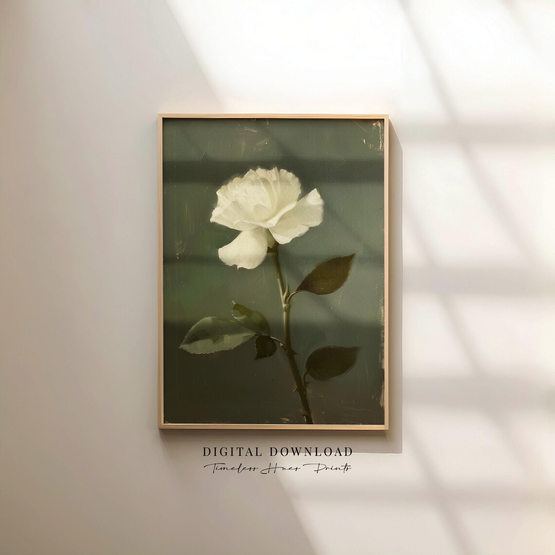 White Rose Moody Floral Oil Painting Poster Dark Chiaroscuro Botanical Art