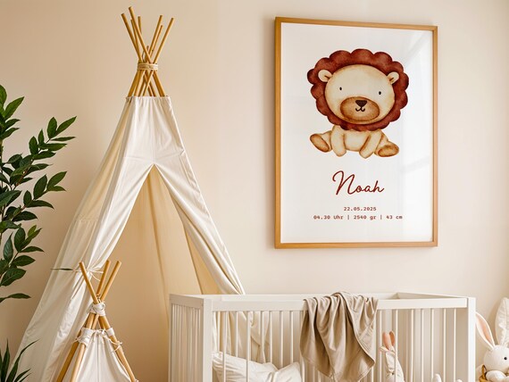 Personalized Safari Animal Birth Poster Custom Baby Name Stats Print Nursery Wall Art Shower Gift Zoo Decor