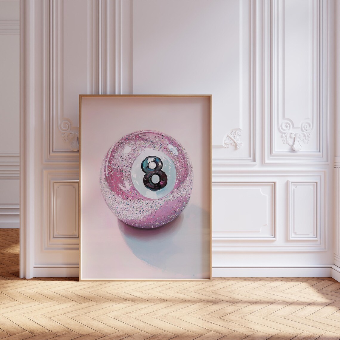 Pink Pool Ball Lucky 8 Ball Poster, Trendy Billiards - Image 3