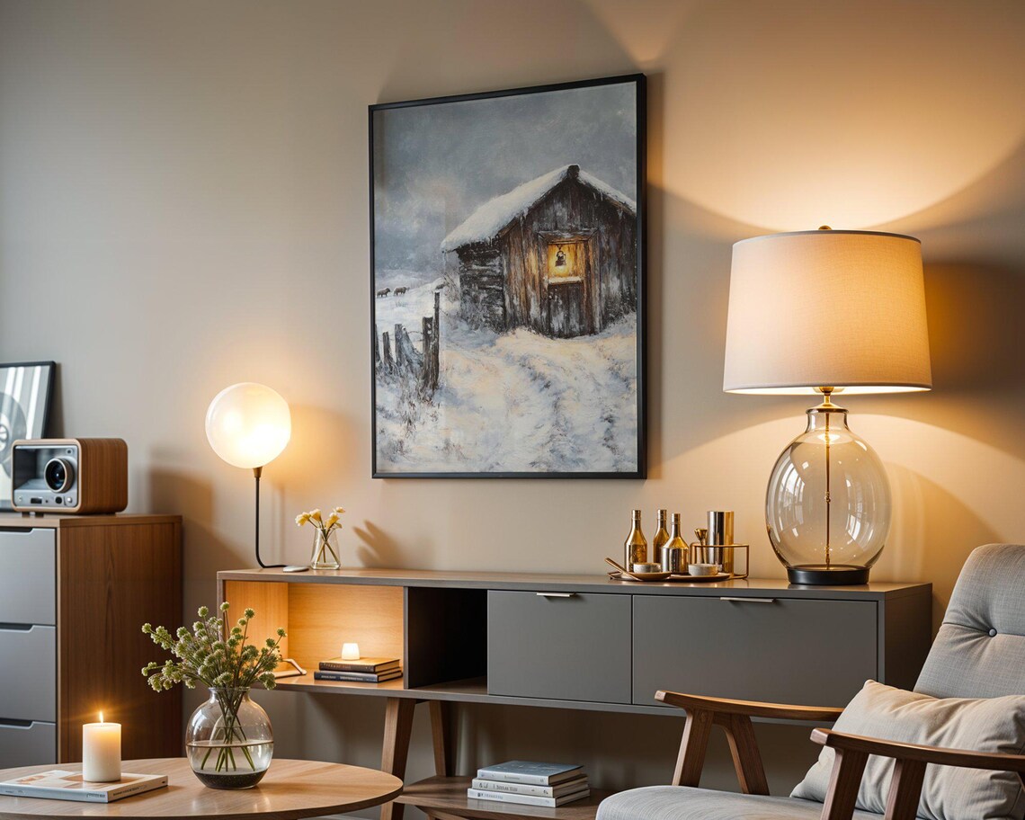 Winter Snow Scene - Rustic Cabin Painting - Image 3